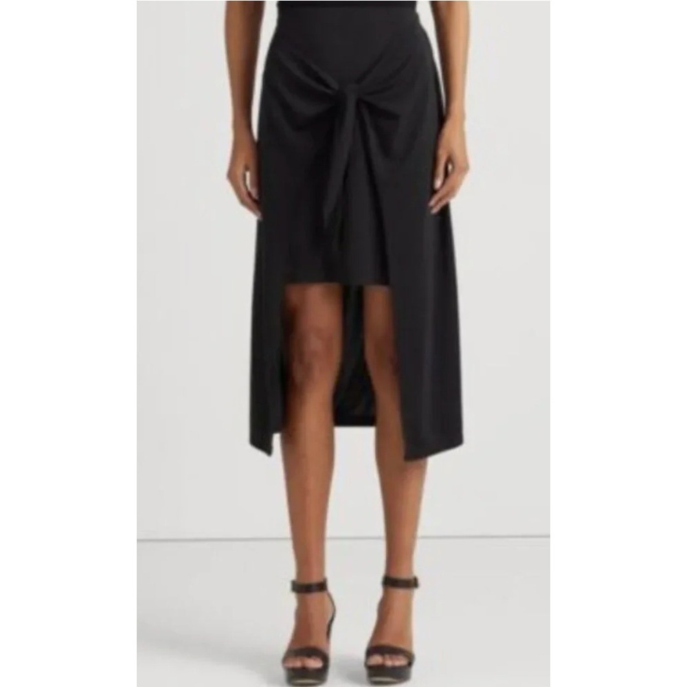 Lauren Ralph Lauren Black Label Tie Front Stretch Skirt Black Petite Small NWT